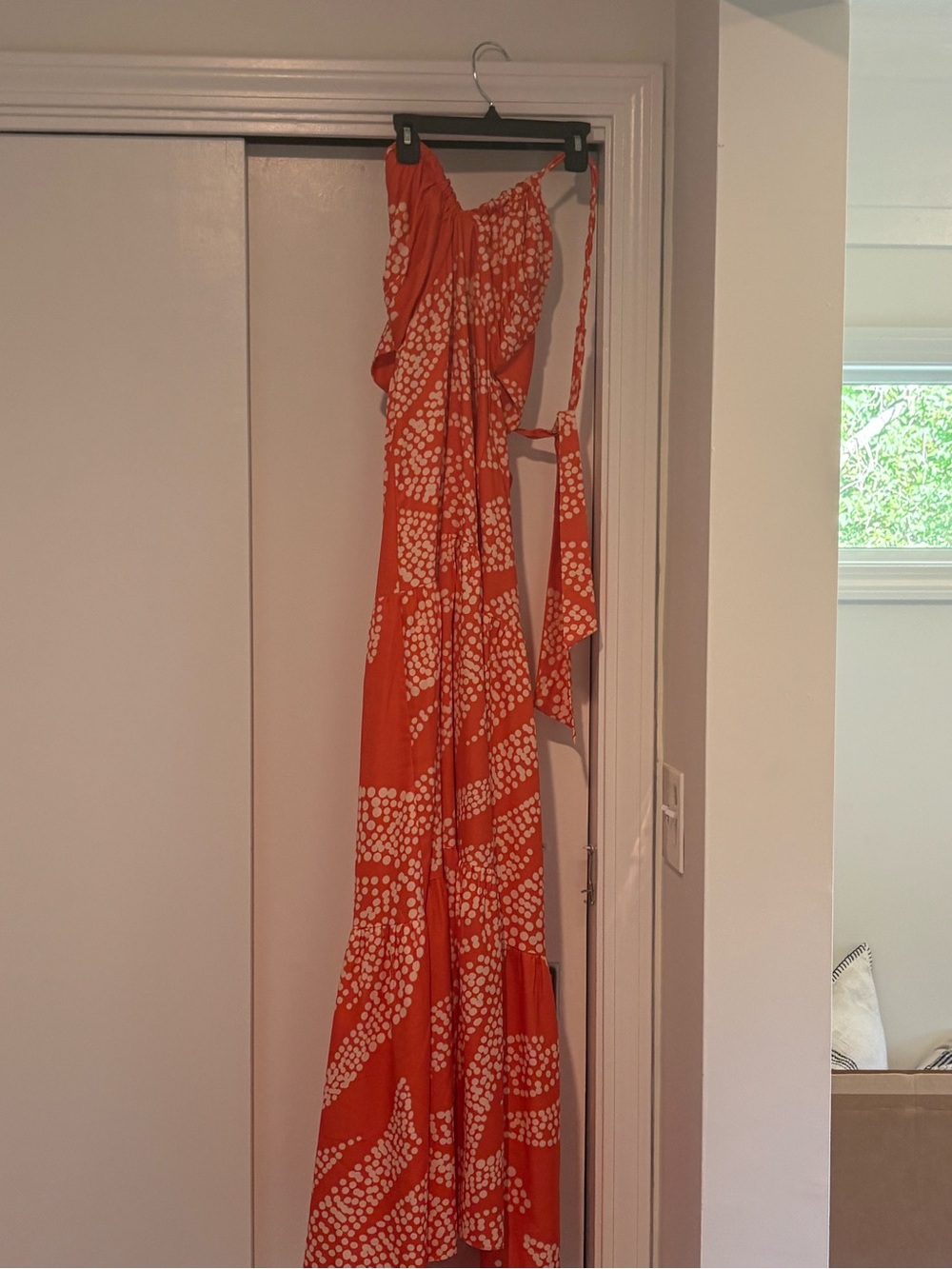 Bobbles & Lace Terracotta Polka Dot Open Back Halter Maxi Dress - Small